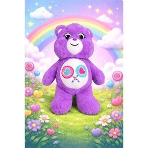 Care Bears Plush Share Bear 14" Plush Purple Lollipop Hearts Stuffed Animal #R